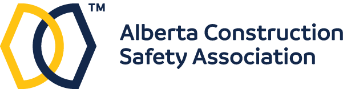 A logo featuring interlocking yellow and navy hexagons with the text 'Alberta Construction Safety Association' beside it.